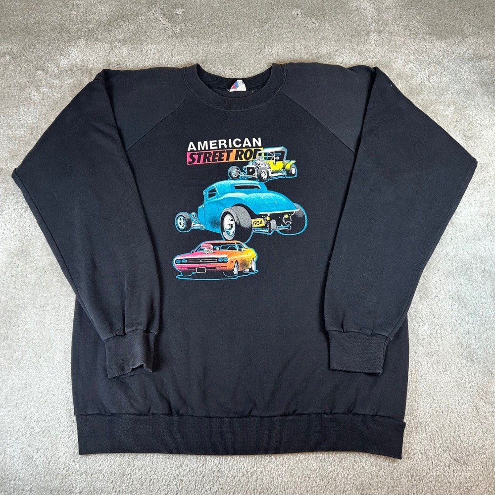 Vintage 90s Sun Sportswear Sweatshirt Men's XL Black American Street Rod USA